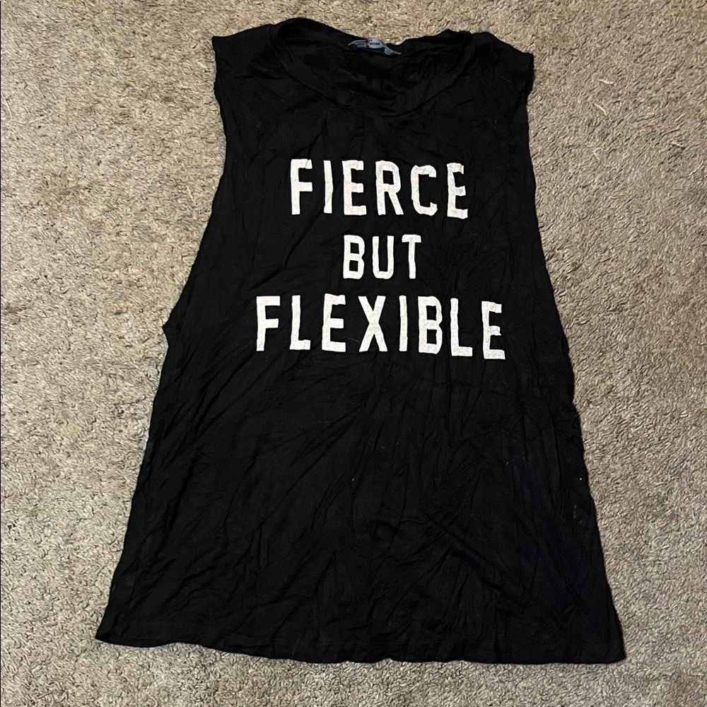 Black Sleeveless Top with Bold Text